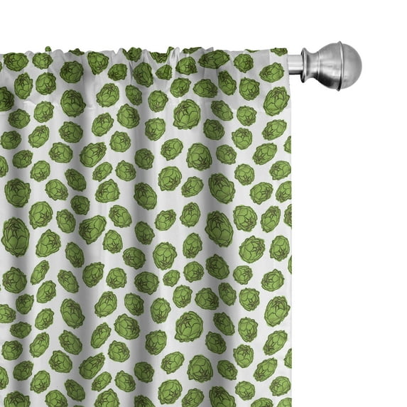 Ambesonne Green and White Window Curtains, Artichoke Pattern, Each 28" W x 95" L, White and Green