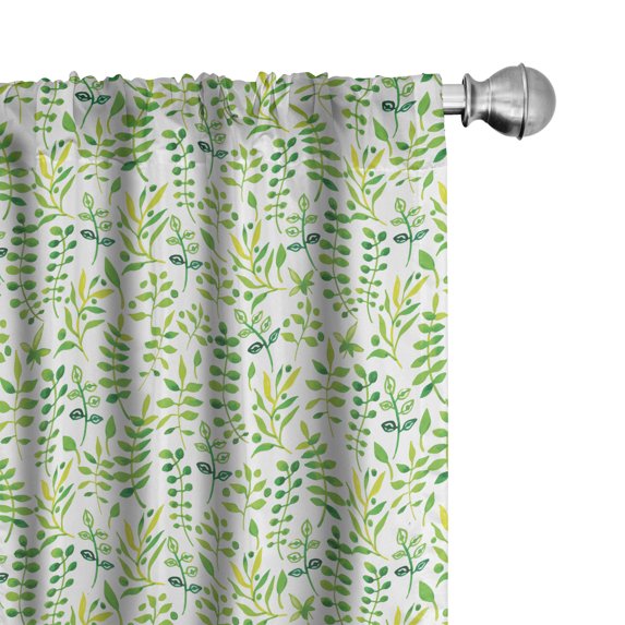 Ambesonne Green and White Window Curtains, Watercolor Leaves, Each 28" W x 84" L, Yellow Green Lime Green