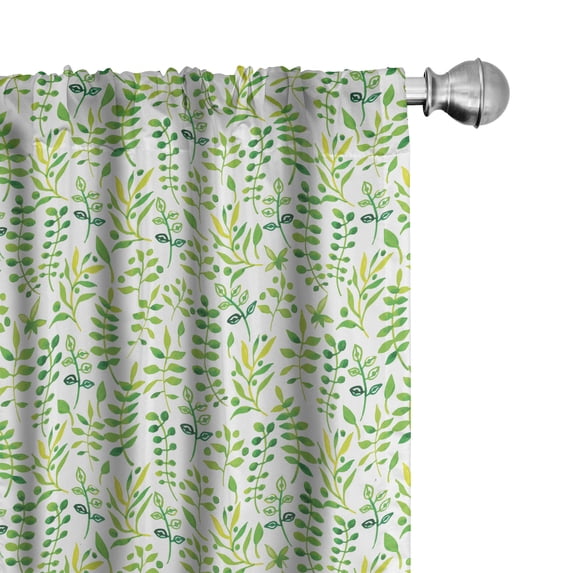 Ambesonne Green and White 4-Panel Curtains, Watercolor Leaves, 56"x95", Yellow Green Lime Green
