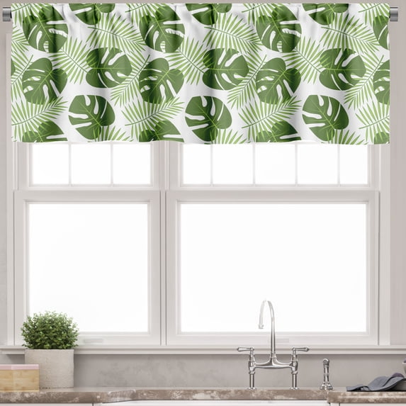 Ambesonne Green and White Valance Pack of 2, Palms and Monsteras, 42"X18", Green Pale Green