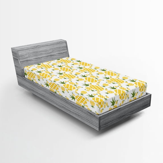 Ambesonne Green and Yellow Fitted Sheet 2 Pcs Set, Organic Fruits, Twin XL, Fern Green and Yellow