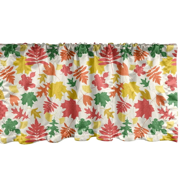 Ambesonne Green and Yellow Window Valance, Cartoon Leaf Fall, 42" x 18", Coral Ivory and Orange