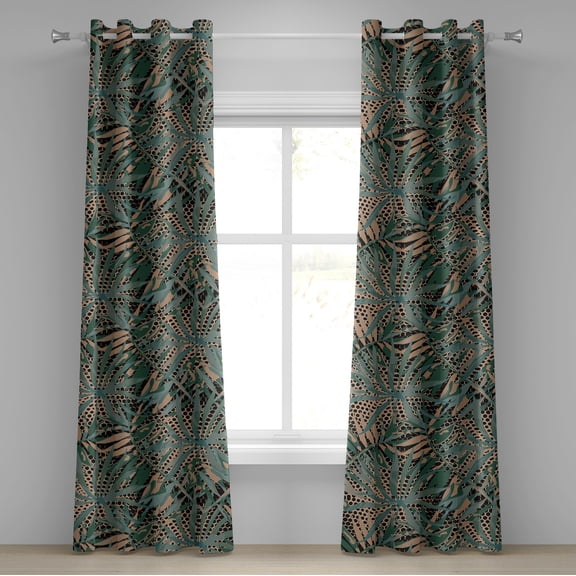 Ambesonne Greenery Leaves Grommet Curtain, Palm Leaf Pattern, 50"x108", Camel Peacock Green Black
