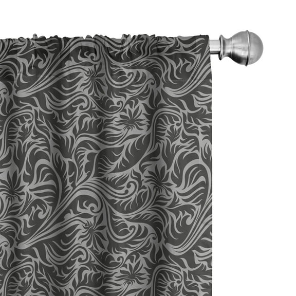 Ambesonne Grey 4-Panel Curtains, Fern Leaves Flowers, 56"x95", Black and Grey