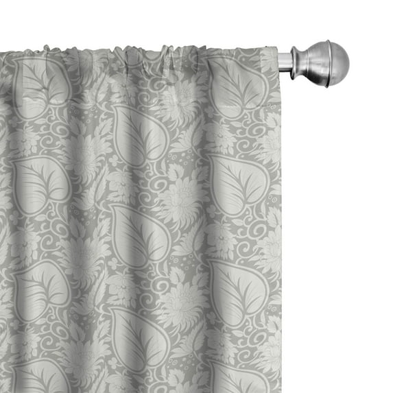 Ambesonne Grey Window Curtains, Paisley Blooming Flowers, Each 28" W x 84" L, Grey