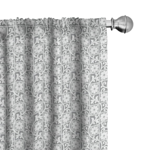 Ambesonne Grey Window Curtains, Royal Floral Ornaments, Each 28" W x 63" L, White Grey