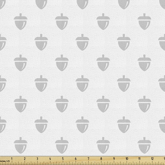 Ambesonne Grey Abstract Fabric by the Yard Upholstery, Minimal Acorns Motif, 3 Yards, Pearl White