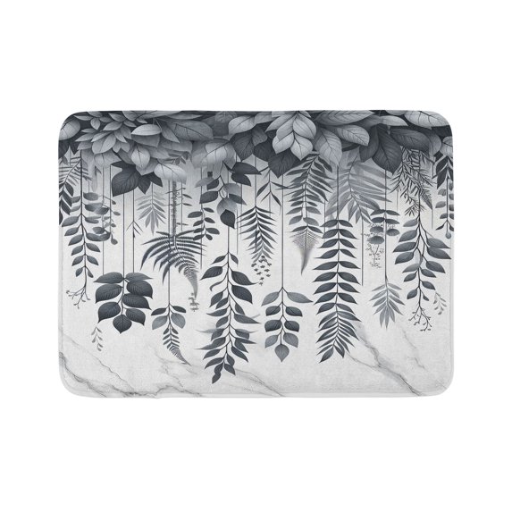 Ambesonne Grey Bath Mat, Muted Tone Laurel Leaves Print, 30.2" x 20", Purpleblue Off White