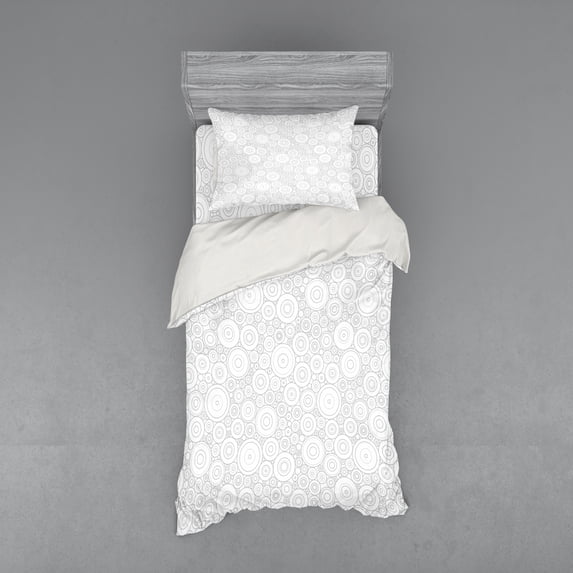 Ambesonne Grey Bedding Set 3 Pcs, Geometric Circles Retro, Twin XL, Grey White
