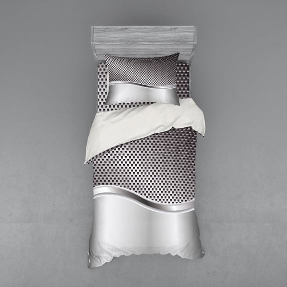 Ambesonne Grey Bedding Set 3 Pcs, Industrial Grid Motif, Twin, Charcoal Grey