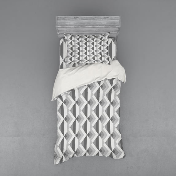 Ambesonne Grey Bedding Set 3 Pcs, Retro Minimalist Pattern, Twin, Charcoal Grey