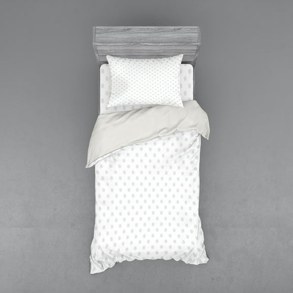 Ambesonne Grey Bedding Set 3 Pcs, Small Polka Dots Pastel, Twin, Pale Grey White