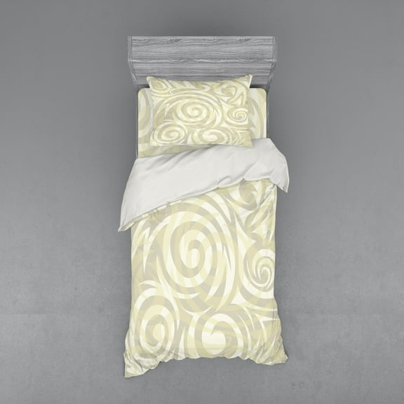 Ambesonne Grey Bedding Set 3 Pcs, Vintage Swirling Floral, Twin, Khaki Beige