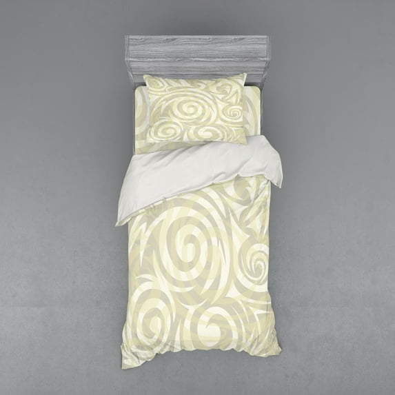 Ambesonne Grey Bedding Set 3 Pcs, Vintage Swirling Floral, Twin XL, Khaki Beige