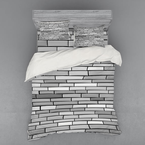 Ambesonne Grey Bedding Set 4 Pcs, Brick Wall English Style, Queen, Grey