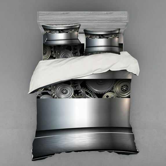 Ambesonne Grey Bedding Set 4 Pcs, Clockwork Science Modern, Queen, Grey