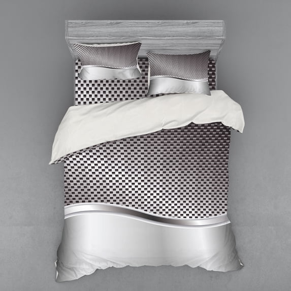 Ambesonne Grey Bedding Set 4 Pcs, Industrial Grid Motif, Queen, Charcoal Grey