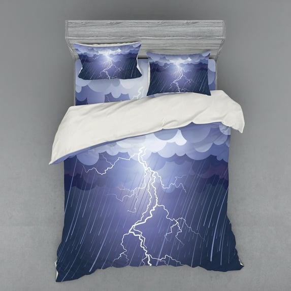 Ambesonne Grey Bedding Set 4 Pcs, Thunderstorm Dark Clouds, Queen, Blue