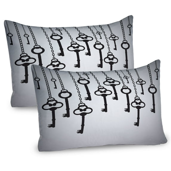 Ambesonne Grey Black Pillow Sham 2 Pack, Shadow of Old Keys, 26"x20", Pale Grey Black