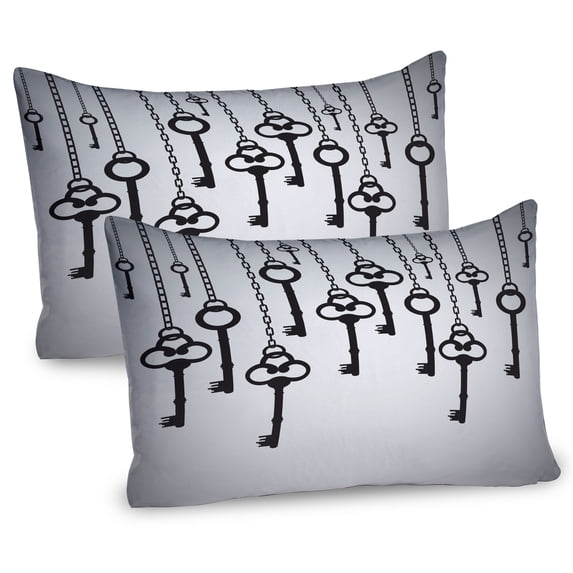 Ambesonne Grey Black Pillow Sham 2 Pack, Shadow of Old Keys, 30"x20", Pale Grey Black