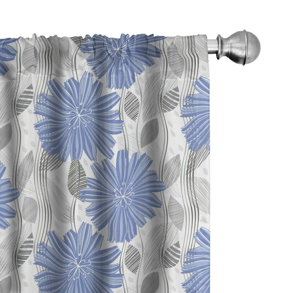 Ambesonne Grey Blue Window Curtains, Cornflower Blossom, Each 28" W x 95" L, Violet Blue and Grey