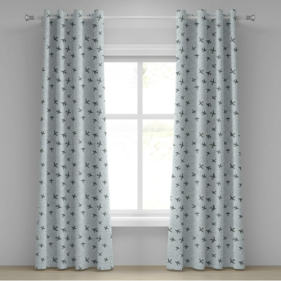 Ambesonne Grey Blue Grommet Curtain, Planes with Swirls, 50" x 72", Pale Blue and Grey