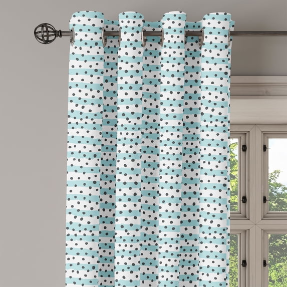 Ambesonne Grey Blue Grommet Curtain Single Panel, Pastel Stripes Dots, 50"x60", Charcoal Grey Pale Blue