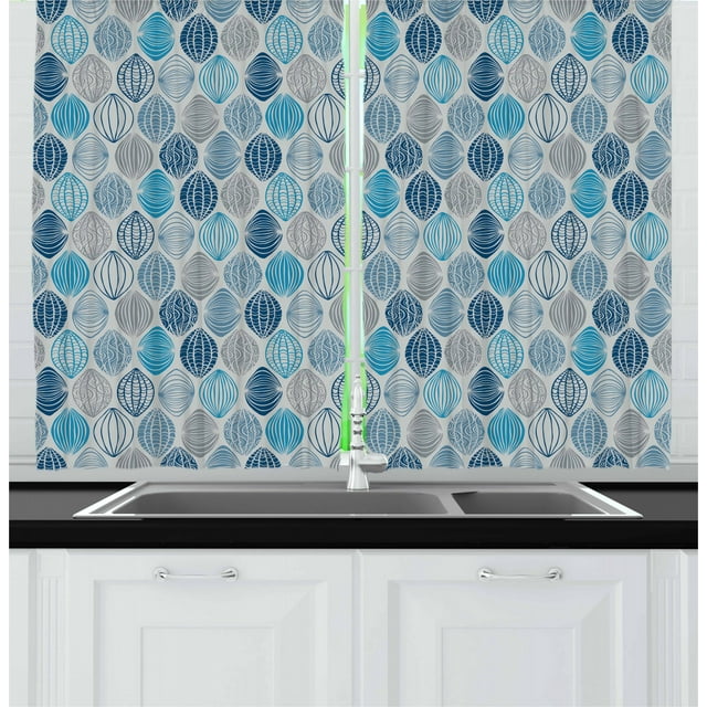 Ambesonne Grey Blue Kitchen Curtains, Round Shapes Design, 55"x45