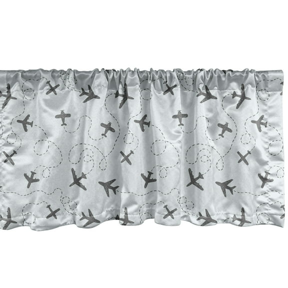 Ambesonne Grey Blue Window Valance, Planes with Swirls, 54" X 12", Pale Blue and Grey