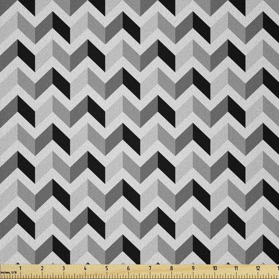 Ambesonne Grey Chevron Fabric by the Yard Microfiber, Triangles Dimensional, 5 Yards, Pearl Charcoal Grey