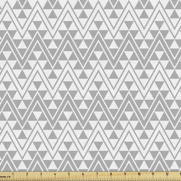 Ambesonne Grey Chevron Fabric by the Yard Upholstery, Folk Zigzag Triangle, 3 Yards, Pale Grey and White