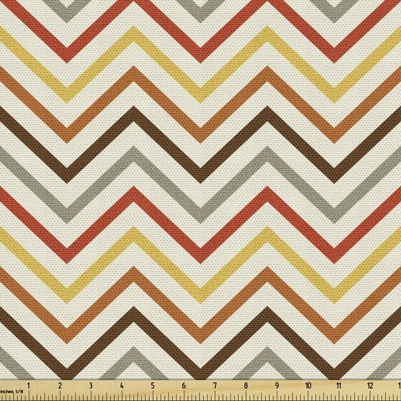 Ambesonne Grey Chevron Fabric by the Yard Upholstery, Pastel Triangle Wave, 5 Yards, Multicolor