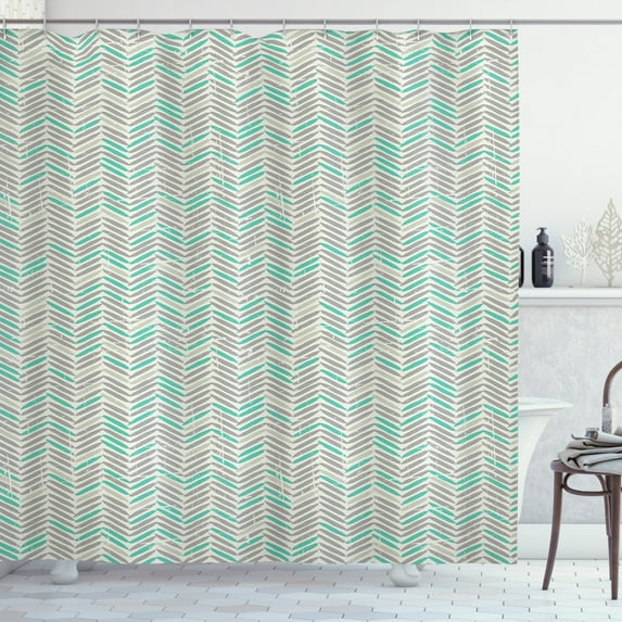 Ambesonne Grey Chevron Shower Curtain, Boho Vintage Zigzags, 69"Wx75"L, Sea Green and Pearl