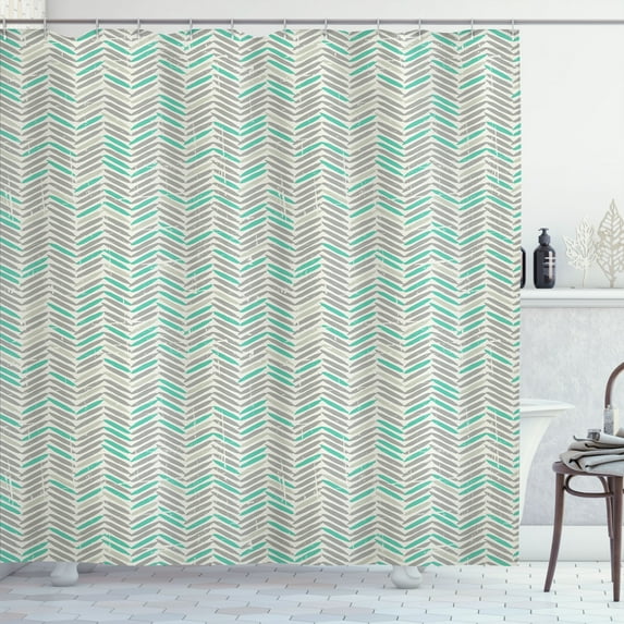 Ambesonne Grey Chevron Shower Curtain, Boho Vintage Zigzags, 69"Wx84"L, Sea Green and Pearl