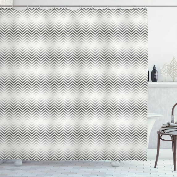 Ambesonne Grey Chevron Shower Curtain, Symmetric Geometric, 69"Wx75"L, Pale Grey White
