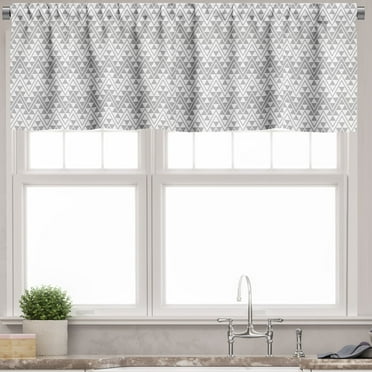 Ambesonne Grey Chevron Window Valance, Folk Zigzag Triangle, 54" X 18", Pale Grey and White