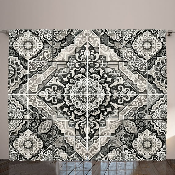 Ambesonne Grey Curtains 2 Panel Set, Eastern Mosaic Look Moroccan, 108" x 84", Pale Mustard Pearl