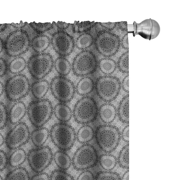 Ambesonne Grey Curtains, Abstract Damask Flowers, Pair of 28"x84", Grey Black White