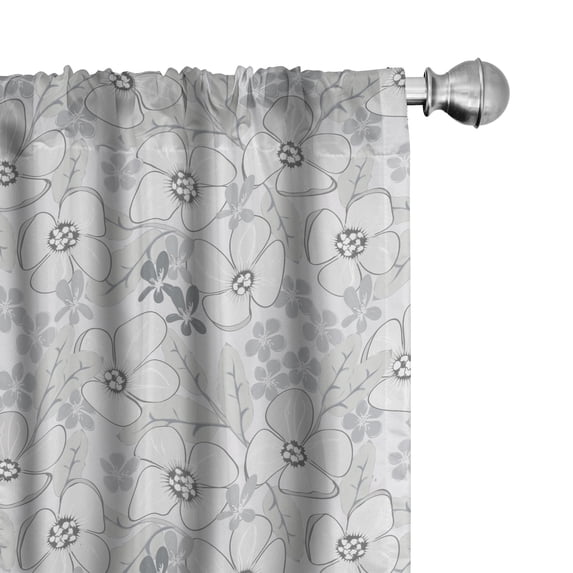 Ambesonne Grey Curtains, Abstract Sketchy Flowers, Pair of 28"x63", Pale Grey and White