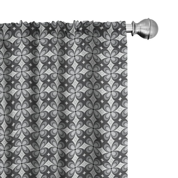 Ambesonne Grey Curtains, Retro Simple Floral Motifs, Pair of 28"x63", Charcoal Grey Pale Grey