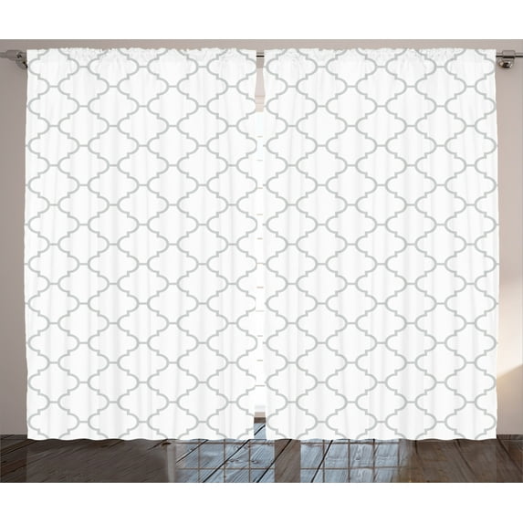 Ambesonne Grey Curtains 2 Panel Set, Monochrome Damask Pattern, 108" x 84", White Grey