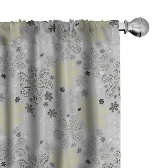 Ambesonne Grey Curtains, Style Yellow Flower, Pair of 28"x63", Pale Grey White