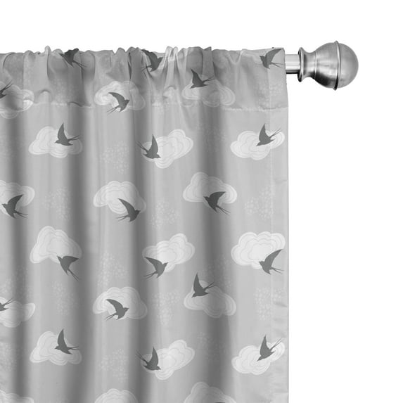 Ambesonne Grey Curtains, Swallow Birds Among Clouds, Pair of 28"x63", Grey Pale Grey White