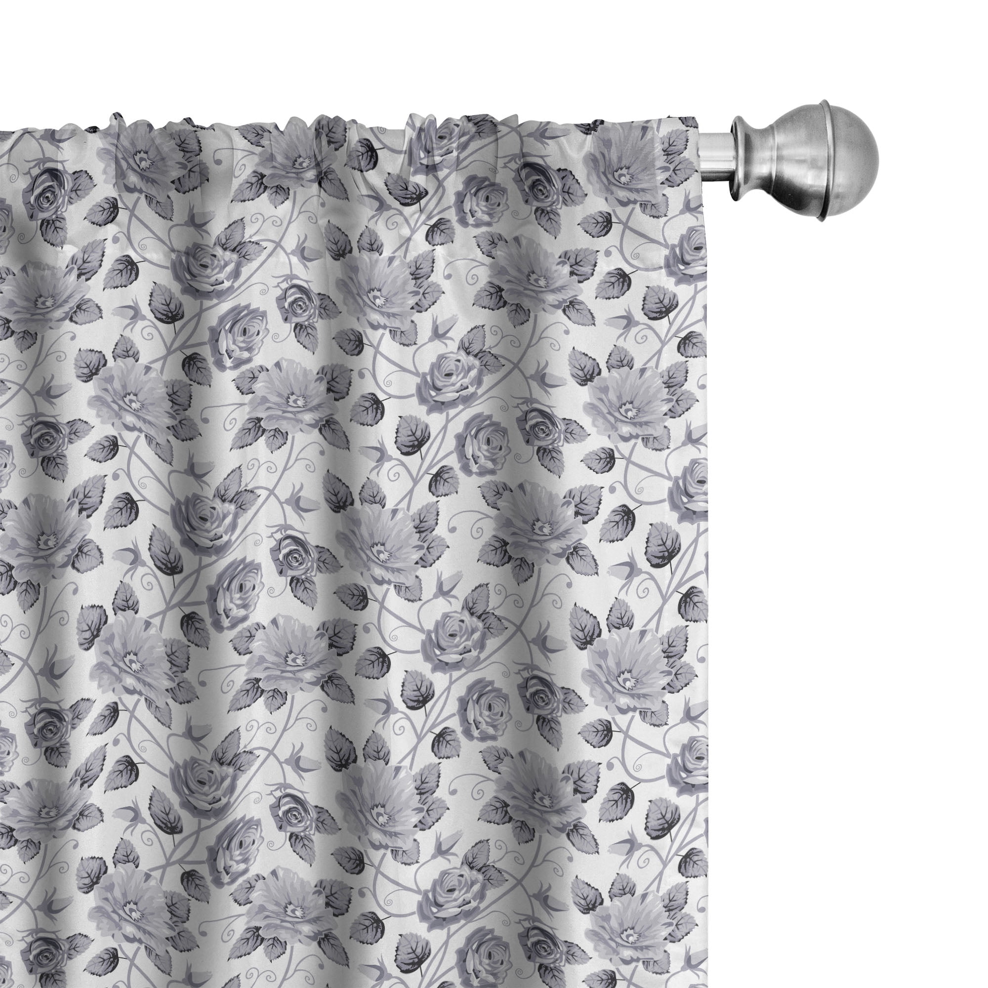 Gray Floral Polyester Rod Pocket Curtain Panels, 28" x 63"