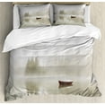 thumbnail image 1 of Ambesonne Grey Duvet Cover Sets, Boat on Lake Nature, 2-Queen, Eggshell Brown Orange, 1 of 7