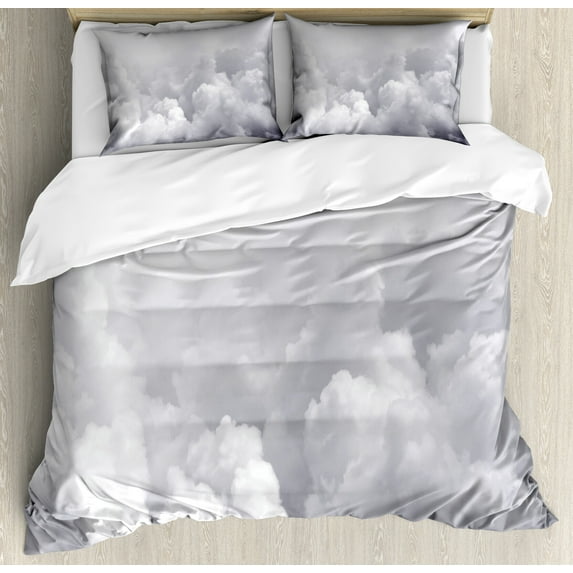 Ambesonne Grey Duvet Cover Sets, Dark Clouds Moody Sky, 2-King, Grey