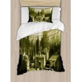 thumbnail image 1 of Ambesonne Grey Duvet Cover Sets, Gothic Dark City Scenery, 2-Twin, Pale Green White, 1 of 4