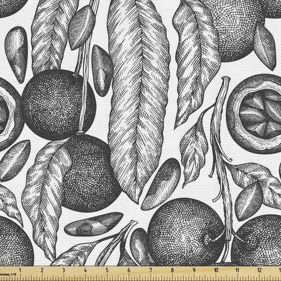 Ambesonne Grey Fabric by the Yard Upholstery, Brazilian Nut Branches Art, 2 Yards, Dark Taupe White