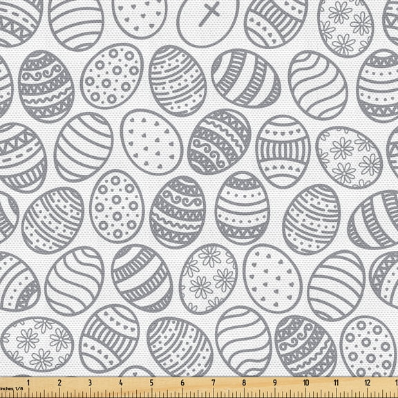 Ambesonne Grey Fabric by the Yard Upholstery, Easter Eggs Monochrome Artwork, 1 Yard, Pale Purpleblue White