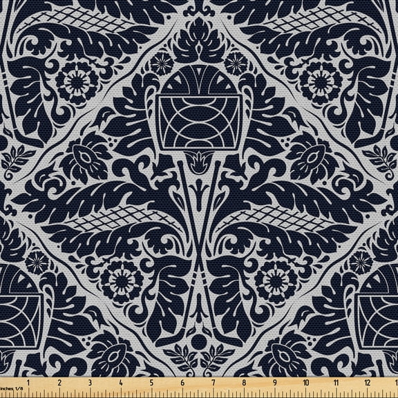 Ambesonne Grey Fabric by the Yard Upholstery, Victorian Vibes Floral Pattern, 2 Yards, Pale Tan Dust